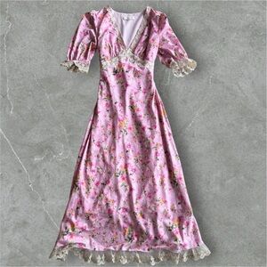 Lait Collection Divia Floral Georgette Midi Dress in Carnation Pink